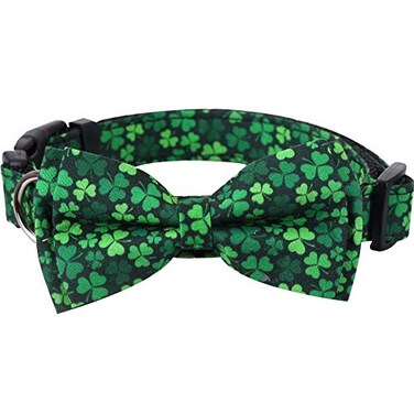 Lamphyface StPatricks Day Dog Collar with Removable Cute Bow Tie Adjustable Pet Collars Small