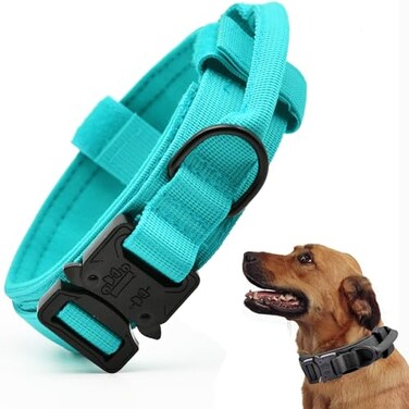 CADONO Tactical Dog Collar Adjustable Military Training Nylon Dog Collar with Control Handle and Heavy QuickRelease Metal Buckle for Small Medium Large Dogs Blue L