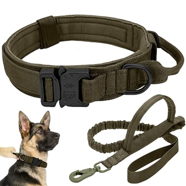 Antswish Tactical Dog Collar Leash Set Adjustable Military Training Nylon Collar Dog Training with Control Handleand Metal Buckle Dog Collar for Medium Large Dogs GreenXL