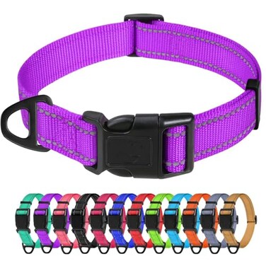 TagME Reflective Nylon Dog Collars Adjustable Classic Pet Collar with Quick Release Buckle for Large Dogs Purple 10 Width