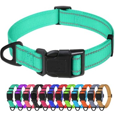TagME Reflective Nylon Dog Collars Adjustable Classic Pet Collar with Quick Release Buckle for Small Dogs Turquoise 34 Width