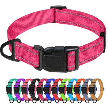 TagME Small Dog Collars Adjustable Reflective Nylon Pet Collar with Quick Release Buckle for Small Dogs Hot Pink 58 Width