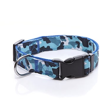 TAIDA Dog Collar Nylon Camouflage Adjustable Collar 1 Inch Wide for Large Medium Dog Blue