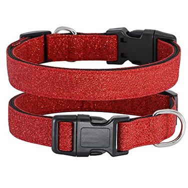 TDTOK Glittering Basic Dog Collar Comfy Durable Dog Collar for Small Medium Large Dogs with EcoFriendly Plastic Buckle Adjustable Stylish Nylon Dog Collars Fit Necks 98224 L Red