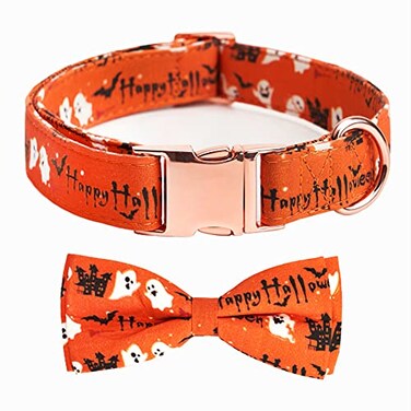 Thankspaw Adjustable Bow Tie Dog Collar Printed Cute Patterns Halloween Soft Pet Collars for Small Medium Large Dogs
