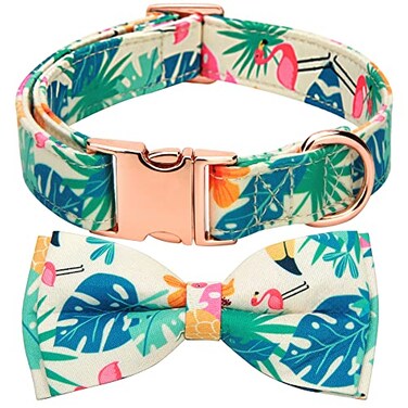Thankspaw Adjustable Bow Tie Dog Collar Printed Cute Patterns Spring Summer Soft Pet Collars for Small Medium Large Dogs