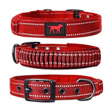 Tuff Pupper Heavy Duty Dog Collar with Handle Ballistic Nylon Heavy Duty Collar Padded Reflective Dog Collar with Adjustable Stainless Steel Hardware Convenient Sizing for All Breeds