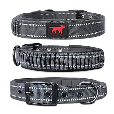 Tuff Pupper Heavy Duty Dog Collar with Handle Ballistic Nylon Heavy Duty Collar Padded Reflective Dog Collar with Adjustable Stainless Steel Hardware Convenient Sizing for All Breeds