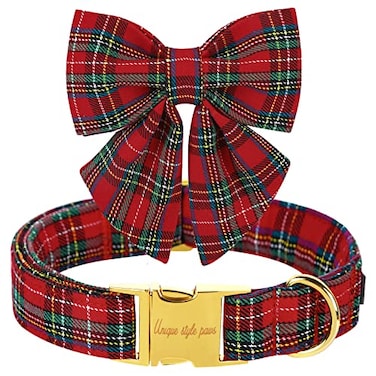 Unique style paws Christmas Dog Collar with Bow Tie Scottish Plaid Puppy Collar for Small Medium Large Dogs as Holiday Autumn Winter GiftsS