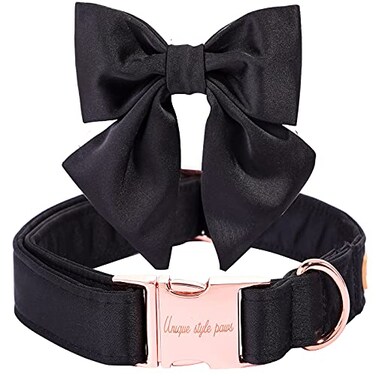 Unique style Unique Style Paws Silk Black Color Adjustable Durable Dog Collar with Bow Wedding Bow Tie for XSmall Puppy and Cats