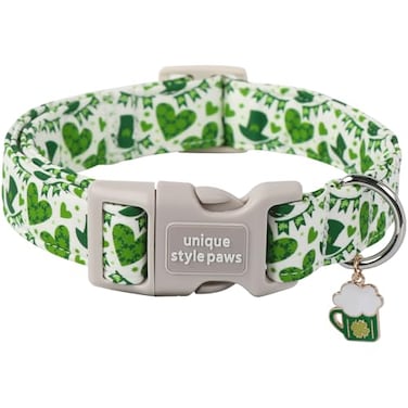 Unique style paws St Patricks Day Dog Collar Plastic Buckle Collar with Pendant Green Lucky Magic Hat Gift for Small Medium Large Boys Girls Dogs