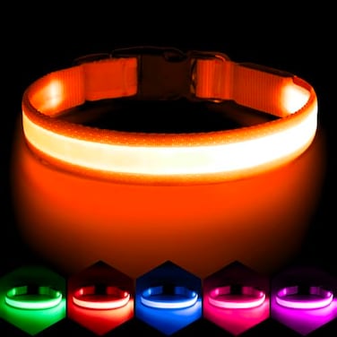 VIZPET Vizpet LED Dog Collar Light Up Dog Collar Adjustable USB Rechargeable Super Bright Safety Light Glowing Collars for DogsMediumOrange
