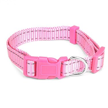 Weebo Pets Adjustable Nylon Dog Collar with HiVisibility Reflective Thread Pink Small