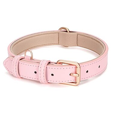 WHIPPY Leather Dog Collar for Small Medium Large Dog Adjustable Soft Breathable Leather Padded Puppy Collar with Alloy Buckle Heavy Duty Waterproof Classic Dog Pet CollarPinkM