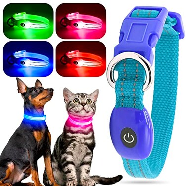 YFbrite LED Dog Collar XS Lightweight Cat Collar Light Comfortable Light Up Puppy Collars USB Rechargeable Adjustable Puppy Walking Safety Light Blue XS