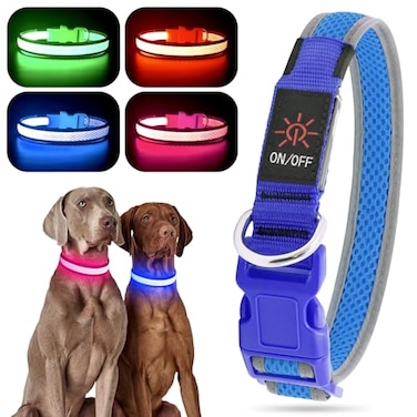 YFbrite Light up Dog Collar USB Rechargeable LED Puppy Collar Super Bright Adjustable Glowing Dog Lights for Night Walking Blue Large