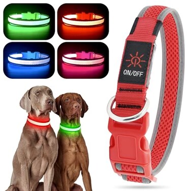 YFbrite Light up Dog Collar USB Rechargeable LED Puppy Collar Super Bright Adjustable Glowing Dog Lights for Night Walking Red Medium