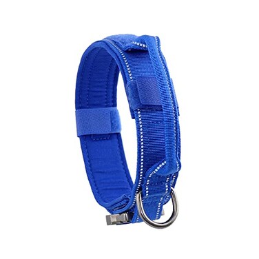 Yunleparks Tactical Dog Collar with Heavy Duty Metal Buckle and Control Handle for Medium Large Dogs TrainingBright Blue Large