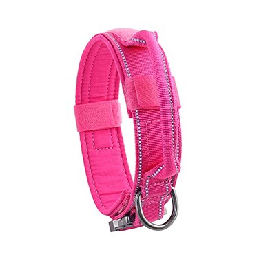 Yunleparks Tactical Dog Collar with Heavy Duty Metal Buckle and Control Handle for Medium Large Dogs TrainingPink Medium