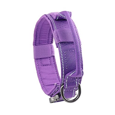 Yunleparks Tactical Dog Collar with Heavy Duty Metal Buckle and Control Handle for Medium Large Dogs TrainingPurple Medium