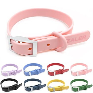 ZALER Waterproof Dog Collar Adjustable Odor Proof Dog Collars Easy to Clean Soft Comfortable Pet Collars for Large Medium Small Dogs Pink MLength114154 Width075