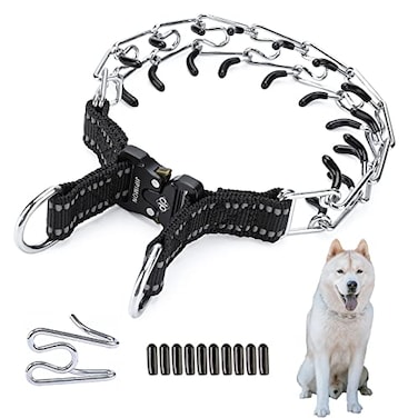 JIPIMON Prong Collar for Dogs Adjustable No Pull Dog Choke Pinch Training Collar with Comfortable Rubber Tip for Small Medium Large Dogs Medium Black