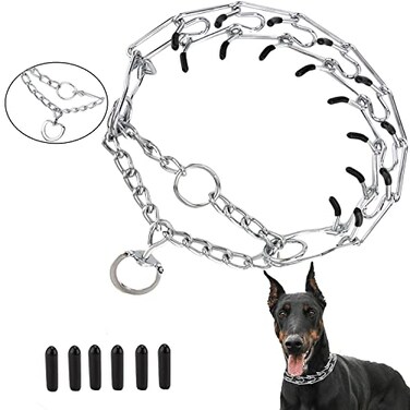 Real Fancy Dog Prong Collar Training Choke Chain Adjustable Pinch Collar Links with Comfort Rubber Tips and Quick Release Snap Buckle for Small Medium Large DogsSilverL