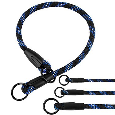 BRONZEDOG BronzeDog Rope Pro Training Dog Collar Braided No Pull Quick Release Round Lead Collars for Dogs Small Medium Large Puppy Blue S 177 Long