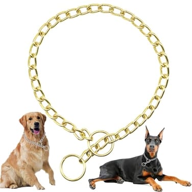 PSPORT Gold Choke Collar for Large Dogs Metal Slip Chain Collars Heavy Duty Training Martingale Collars for Small Medium Large Breed Pets L