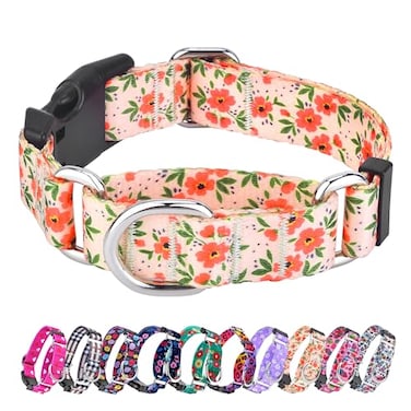 Hikiko Floral Dog Collar for Small Medium Large Dogs Adjustable Nylon Flower Martingale Collars with Quick Release Buckle Creamy NaturalM
