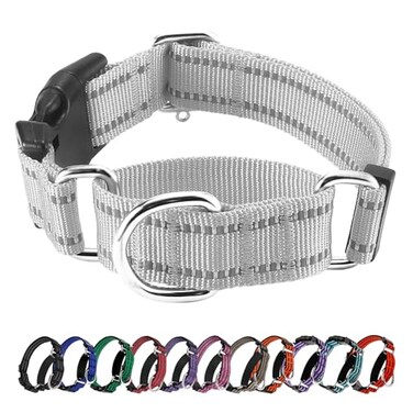 Hikiko Reflective Martingale Collar for Small Dogs with Buckle Adjustable Training Walking No Slip Collars Sliver Gray S