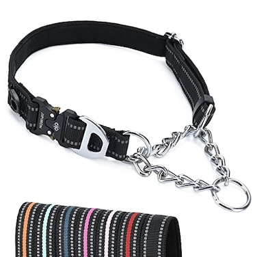 JIPIMON Martingale Collar for Dogs Reflective Stainless Steel Chain Safety Adjustable Martingale Collar for Small Medium Large Dogs Small Black
