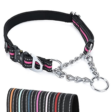 JIPIMON Martingale Collar for Dogs Reflective Stainless Steel Chain Safety Adjustable Martingale Collar for Small Medium Large Dogs Small Purple