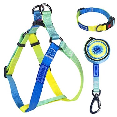 Aiitle AIITLE No Pull Dog Harness Leash Collar Adjustable Basic Collar with A Heavy Duty Leash Super Sturdy Buckle and D Ring Training Running for Large Dogs Blue Gradient L