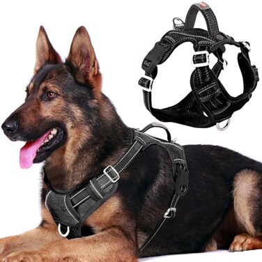 BARKBAY Dog Harness No Pull with ID Tag Pocket Heavy Duty Reflective Easy Control for Large DogsBlackXL