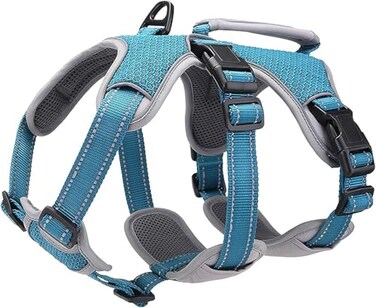 BELPRO MultiUse Support Dog Harness Escape Proof No Pull Reflective Adjustable Vest with Durable Handle Dog Walking Harness for BigActive Dogs Blue M