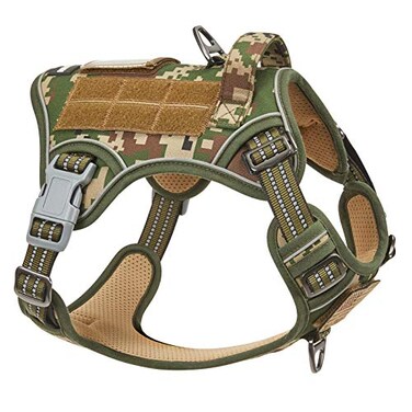 BUMBIN Tactical Dog Harness for Medium Dogs No Pull Famous TIK Tok No Pull Dog Harness Fit Smart Reflective Pet Walking Harness for Training Adjustable Dog Vest Harness with Handle Forest Camo M