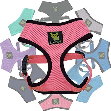 EcoBark Dog Harness EcoFriendly Max Comfort Harnesses Luxurious Soft Mesh Halter Over the Head Harness Vest No Pull and No Choke for Puppy Small Breeds Medium Dogs Large Light Pink