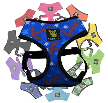 EcoBark Dog Harness EcoFriendly Max Comfort Harnesses Luxurious Soft Mesh Halter Over the Head Harness Vest No Pull and No Choke for Puppy Small Breeds Medium Dogs Large Nautical Anchor