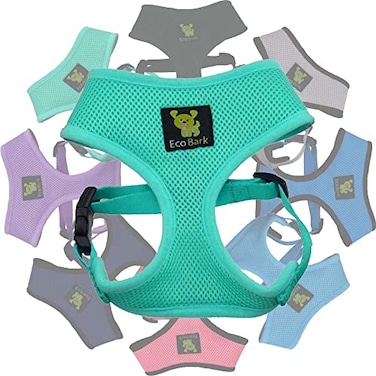 EcoBark Dog Harness EcoFriendly Max Comfort Harnesses Luxurious Soft Mesh Halter Over the Head Harness Vest No Pull and No Choke for Puppy Toy Breeds Small Dogs Medium Mint Turquoise