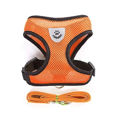 Emoly Soft Mesh Dog Harness Vest Small Dog Harness Night Reflective Adjustable Mesh Harness with Padded Vest and LeashOrange