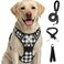 FURRYFECTION Plaid Dog Harness for Large Dogs Reflective No Pull Adjustable Pet Vest with Front Clip Leash Easy Control Handle and Seat Belt BeigeWhite L