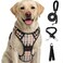 FURRYFECTION Plaid Dog Harness for Medium Dogs Reflective No Pull Adjustable Pet Vest with Front Clip Leash Easy Control Handle and Seat Belt BeigeWhite M
