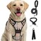 FURRYFECTION Plaid Dog Harness for Medium Dogs Reflective No Pull Adjustable Pet Vest with Front Clip Leash Easy Control Handle and Seat Belt BeigeWhite M