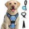 FURRYFECTION Plaid Dog Harness for Small Dogs Reflective No Pull Adjustable Pet Vest with Front Clip Leash Easy Control Handle and Seat Belt BlueWhite S