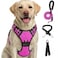 FURRYFECTION Plaid Dog Harness for Small Dogs Reflective No Pull Adjustable Pet Vest with Front Clip Leash Easy Control Handle and Seat Belt Rose S