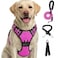 FURRYFECTION Plaid Dog Harness for Small Dogs Reflective No Pull Adjustable Pet Vest with Front Clip Leash Easy Control Handle and Seat Belt Rose S