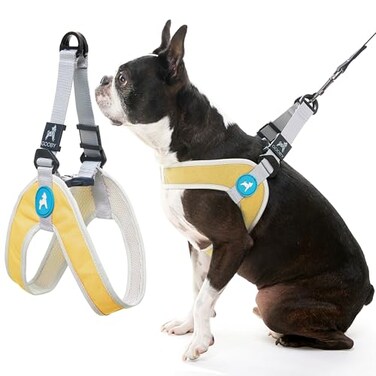 Gooby Simple Step in III Harness Yellow Large Small Dog Harness with Scratch Resistant Outer Vest Soft Inner Mesh Harness for Small Medium Dogs