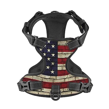 Groamaup American Flag Vintage Dog Harness Reflective No Pull Adjustable SXL