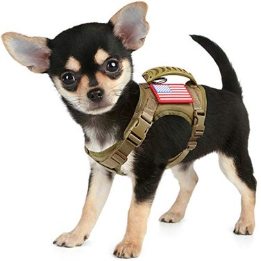 Hanshengday Tactical Service Dog Harness VestK9 Adjustable Military Working Harness WaterResistant Comfortable Training MOLLE Dog Vest with Handle XS Khaki